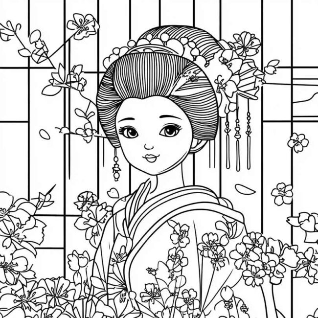 boneca japonesa para colorir 8