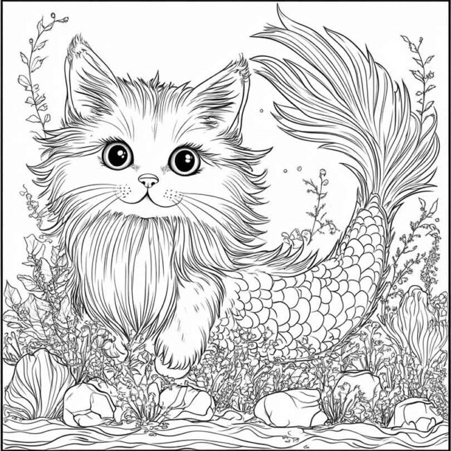 gato sereia para colorir 9