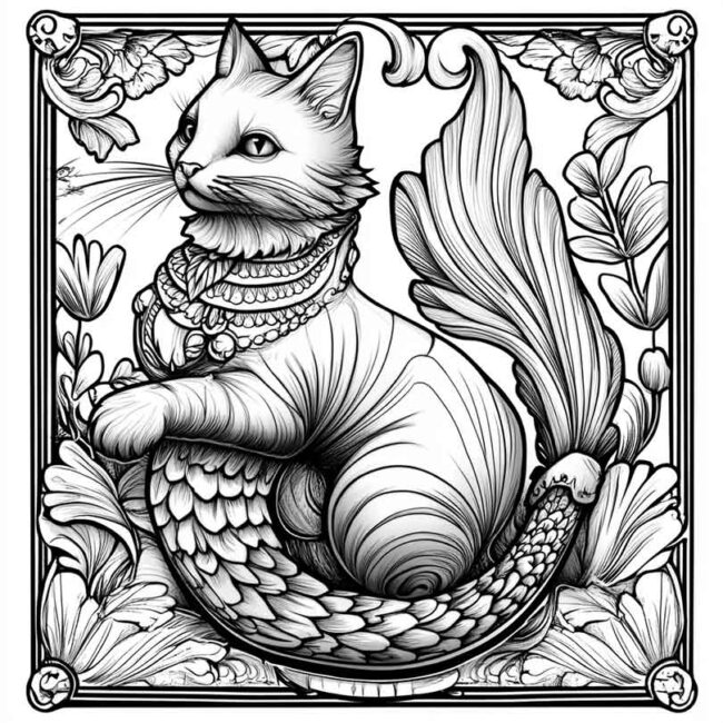 gato sereia para colorir 7