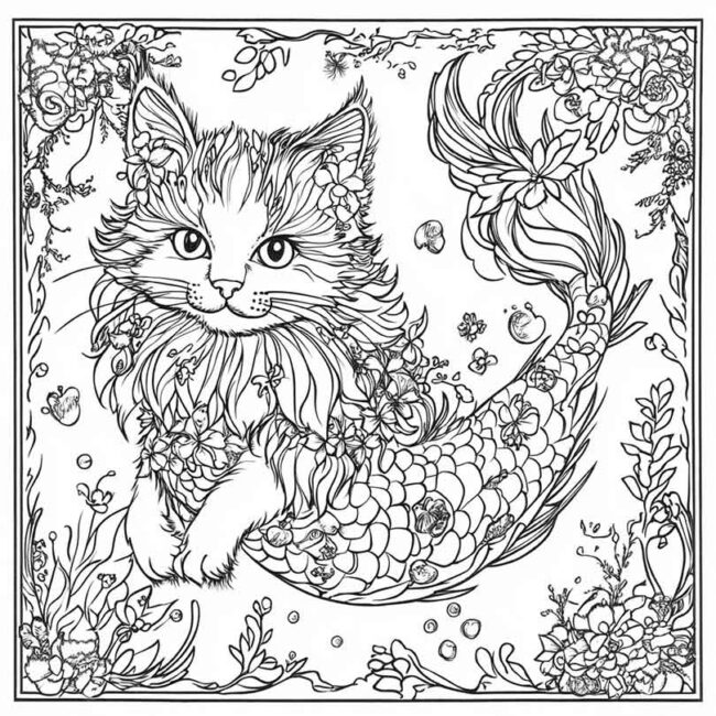 gato sereia para colorir 8