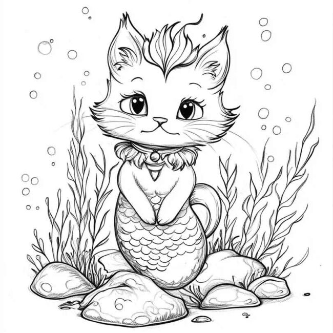 gato sereia para colorir 38