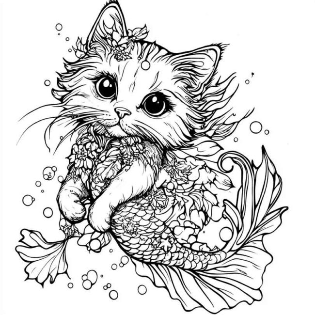 gato sereia para colorir 36