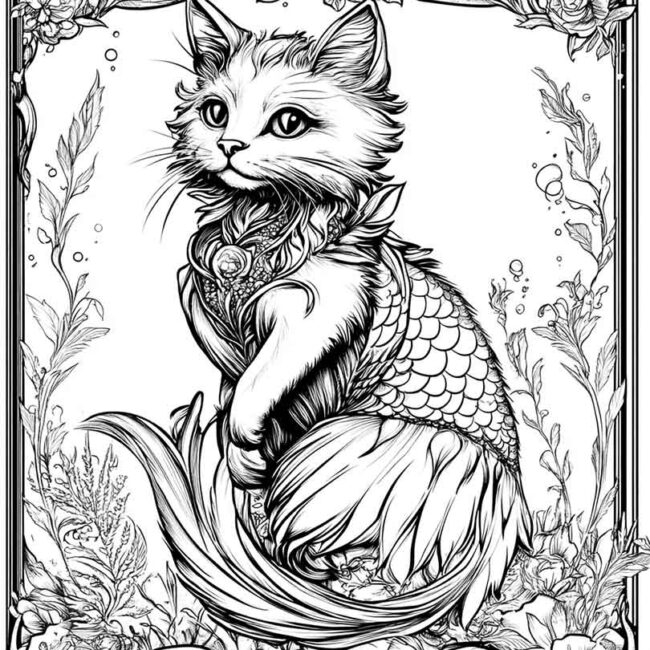 gato sereia para colorir 13