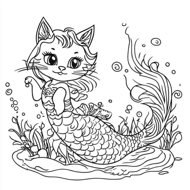 gato sereia para colorir 44