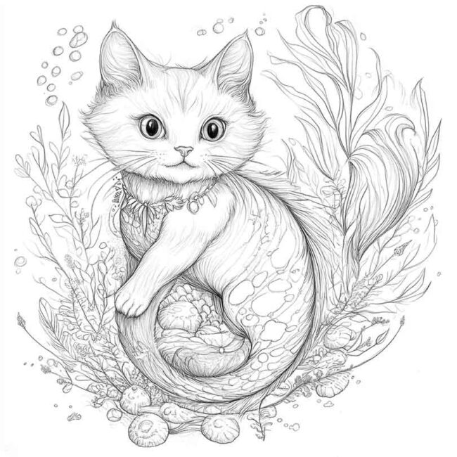 gato sereia para colorir 24