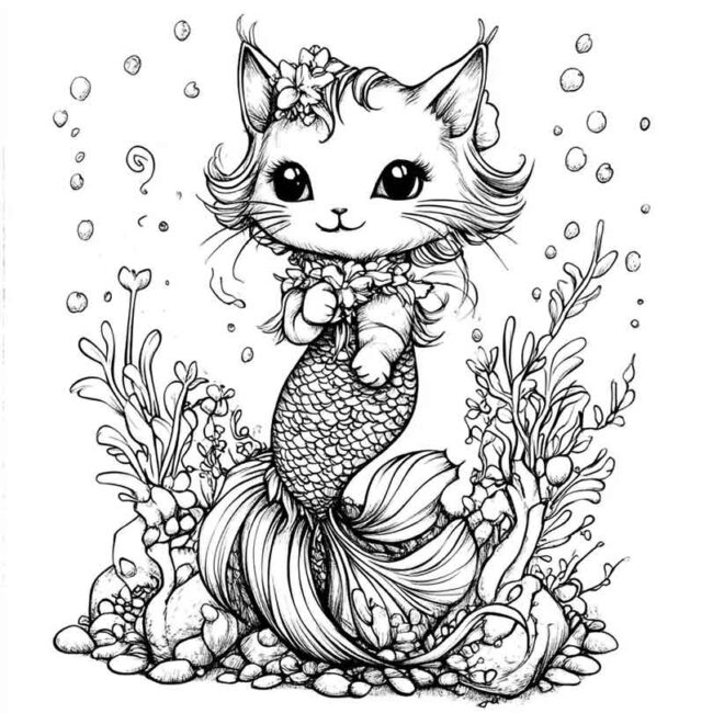 gato sereia para colorir 32