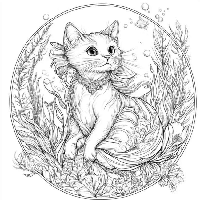 gato sereia para colorir 12