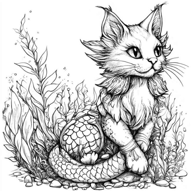 gato sereia para colorir 14