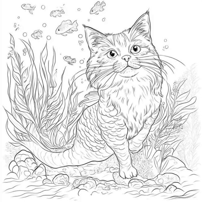 gato sereia para colorir 28