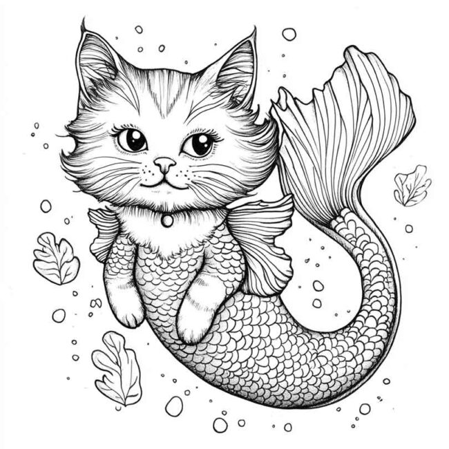 gato sereia para colorir 34
