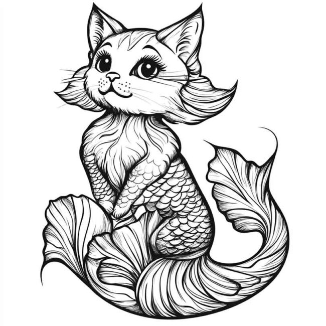 gato sereia para colorir 43