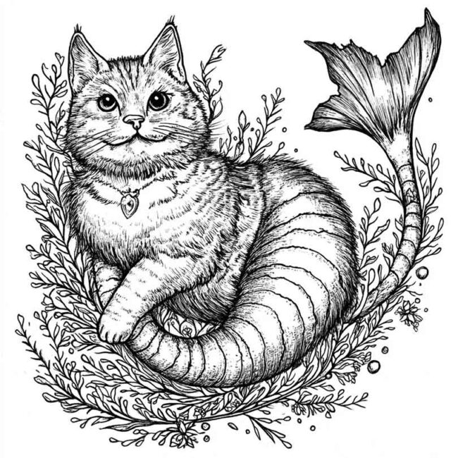 gato sereia para colorir 11