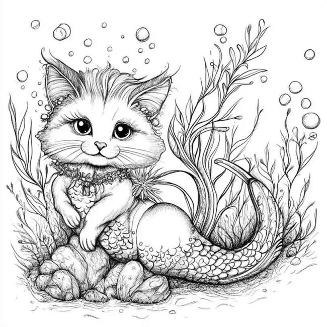 gato sereia para colorir 21