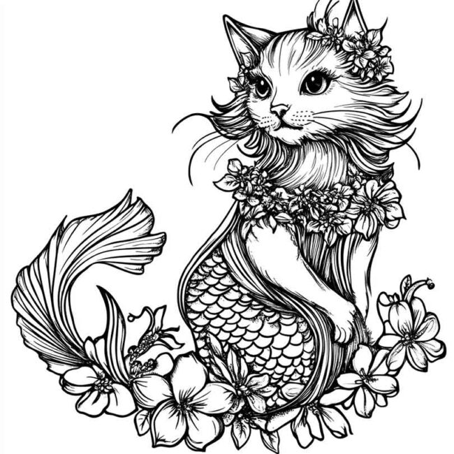 gato sereia para colorir 37