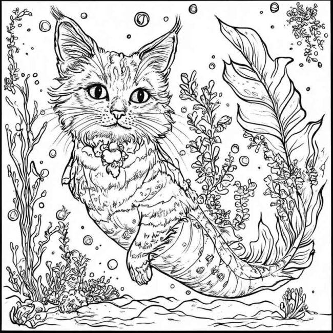 gato sereia para colorir 6