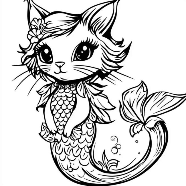 gato sereia para colorir 1