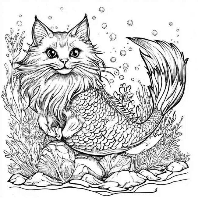 gato sereia para colorir 15