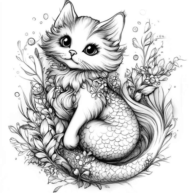 gato sereia para colorir 18