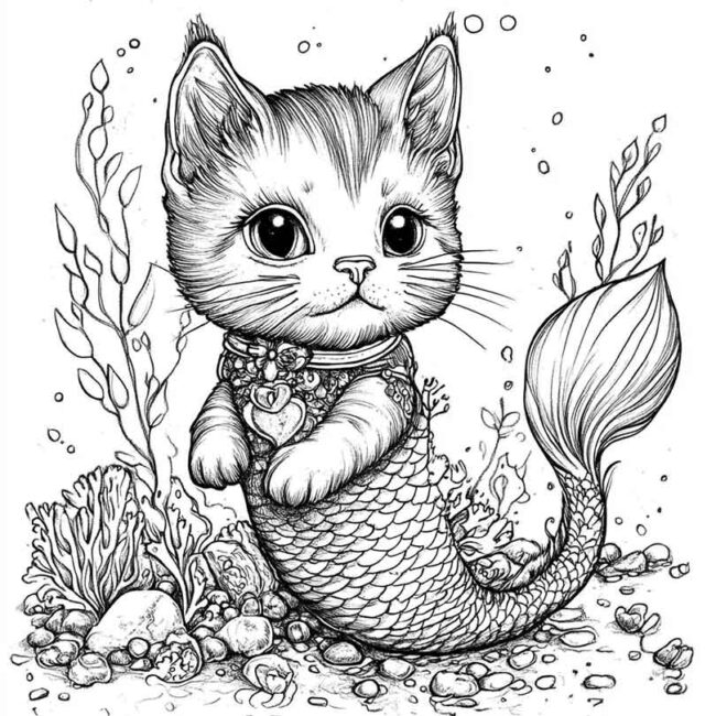 gato sereia para colorir 17