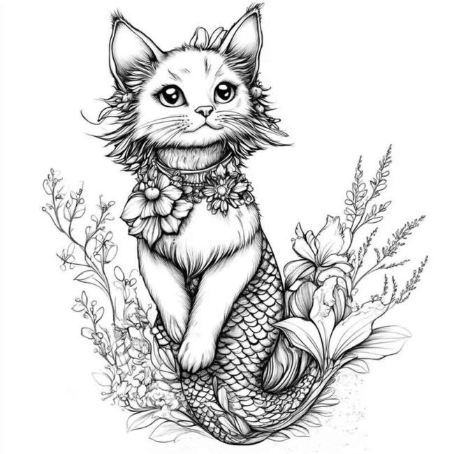 gato sereia para colorir 35