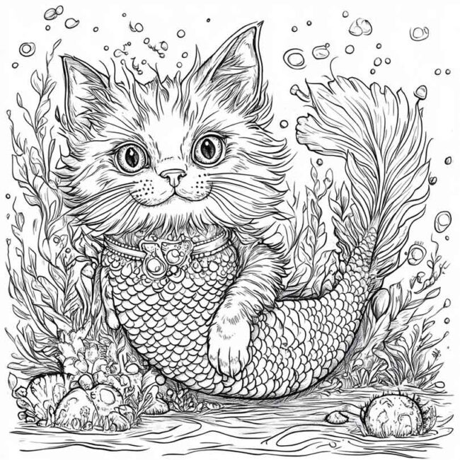 gato sereia para colorir 4