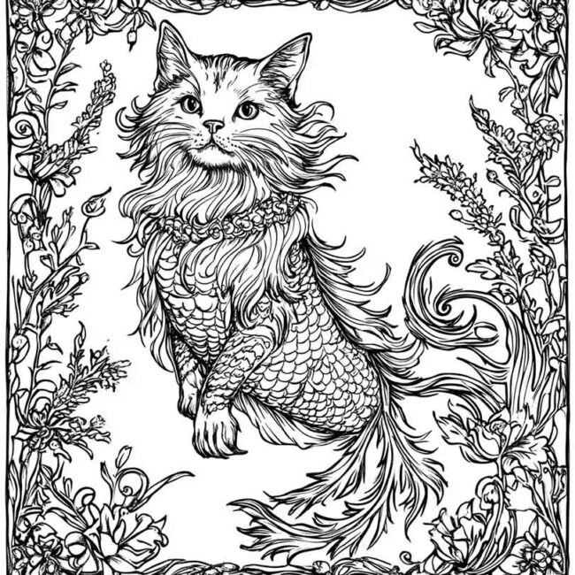 gato sereia para colorir 5