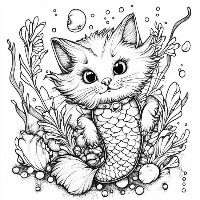 gato sereia para colorir 19