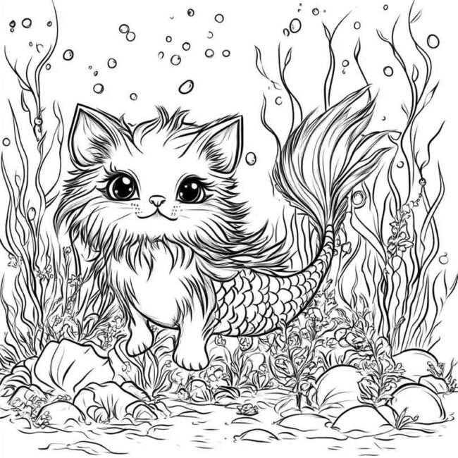 gato sereia para colorir 20