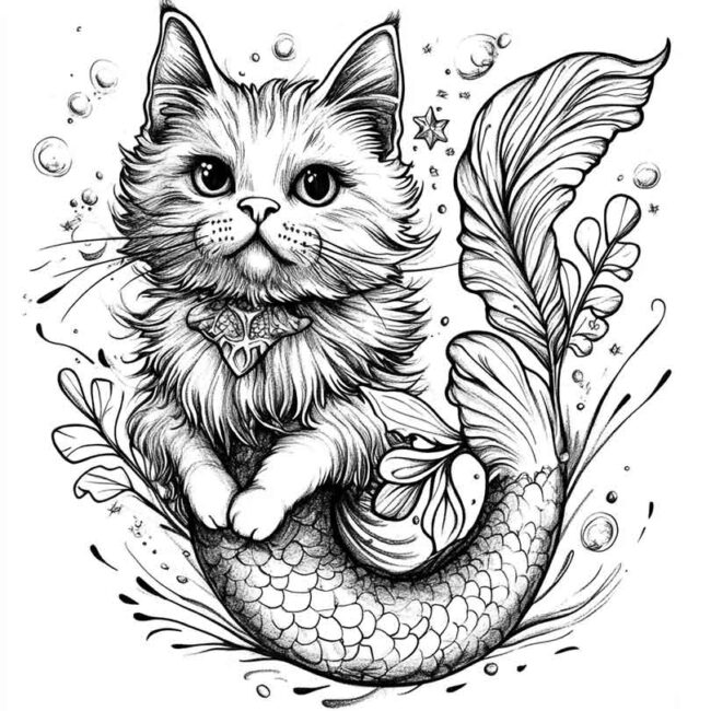 gato sereia para colorir 23