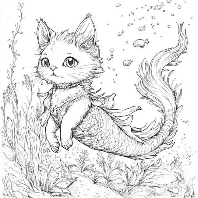 gato sereia para colorir 26