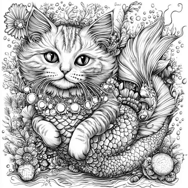 gato sereia para colorir 2
