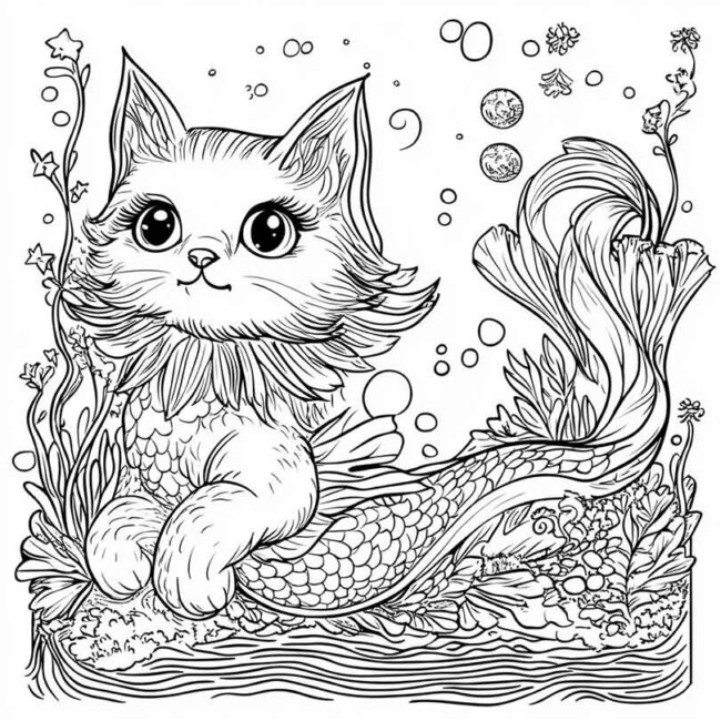 gato sereia para colorir 25