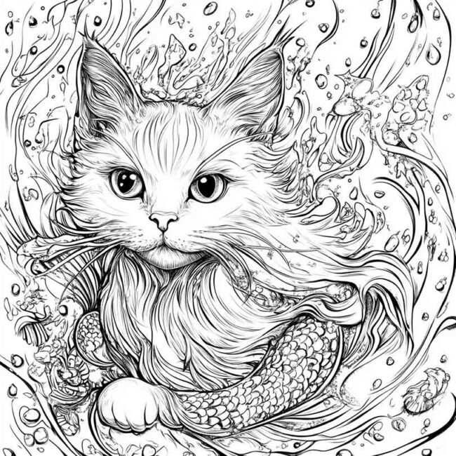 gato sereia para colorir 3