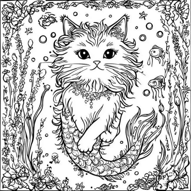 gato sereia para colorir 10