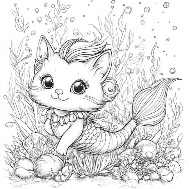 gato sereia para colorir 22