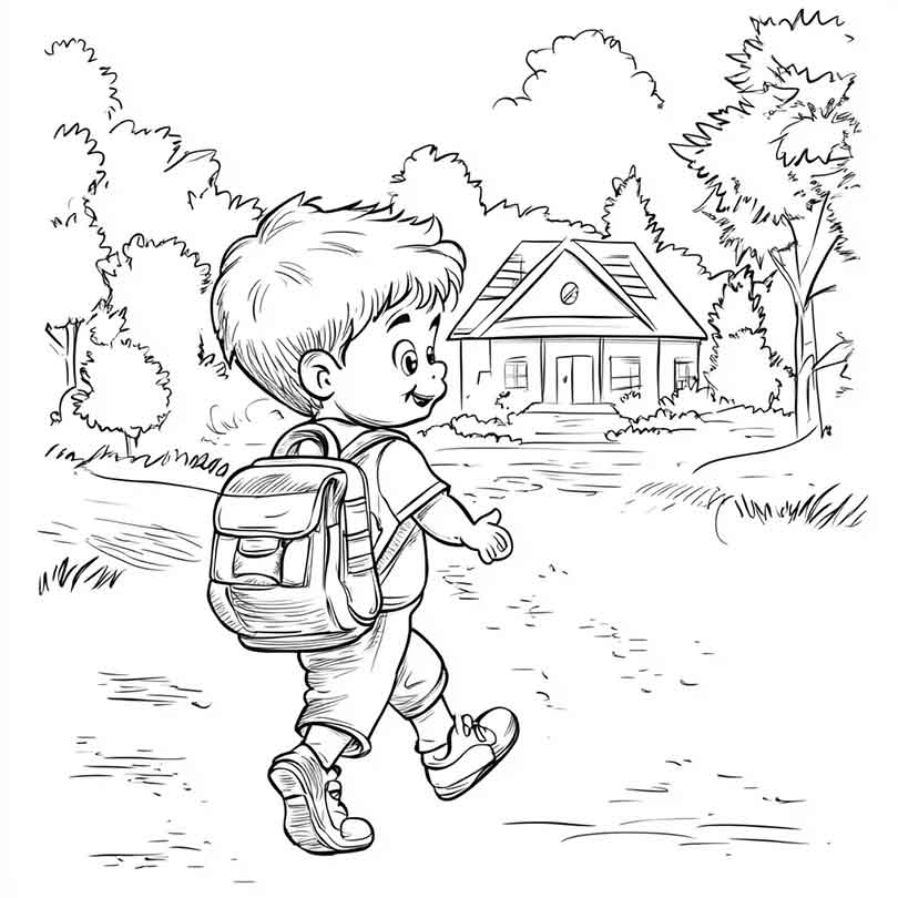 Desenhos GRÁTIS de Criança Indo para Escola para Imprimir e Colorir/Pintar