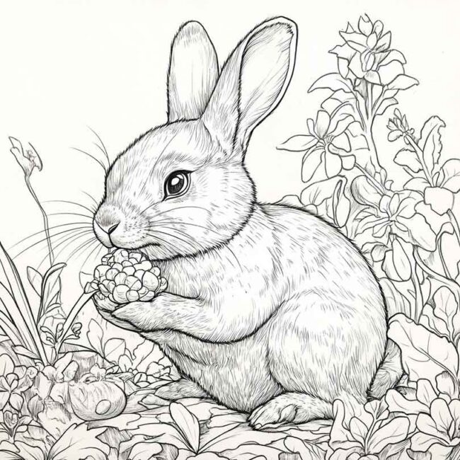 coelhos comendo para colorir 2