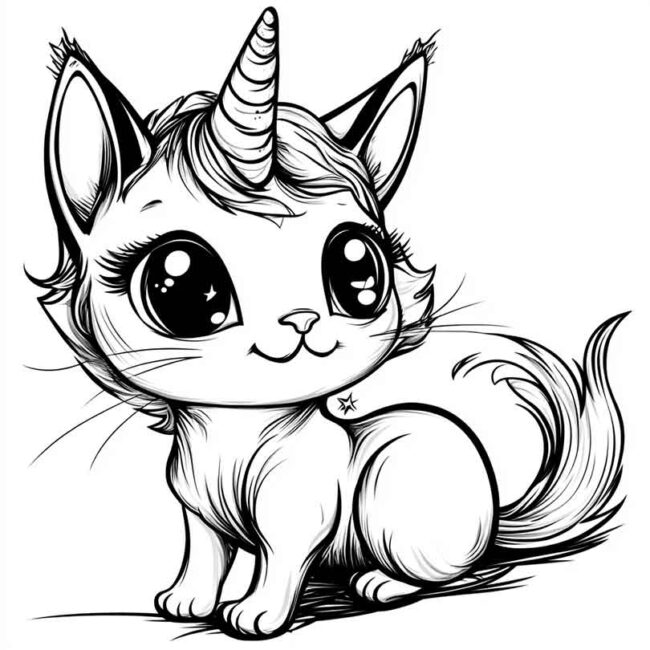 Gatinho Unicornio para imprimir e colorir png 23