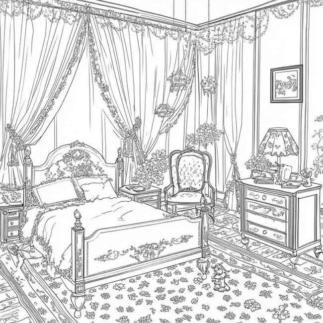quarto de menina para colorir 8