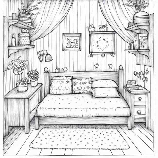 quarto de menina para colorir 17