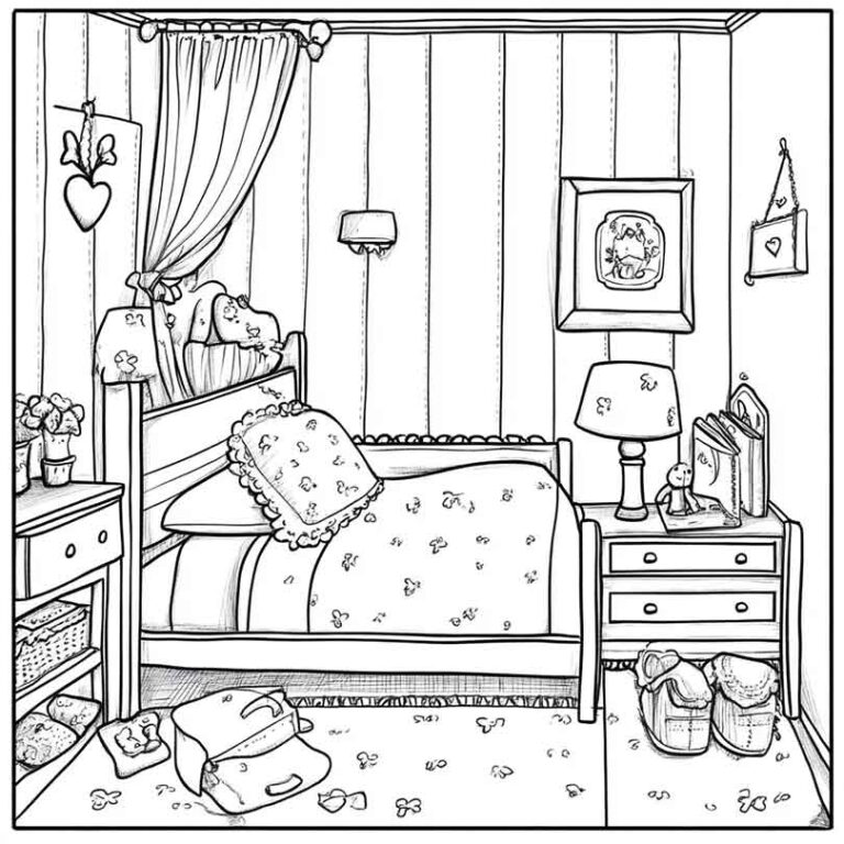 Desenhos GRÁTIS de Quarto de Menina para Imprimir e Colorir/Pintar