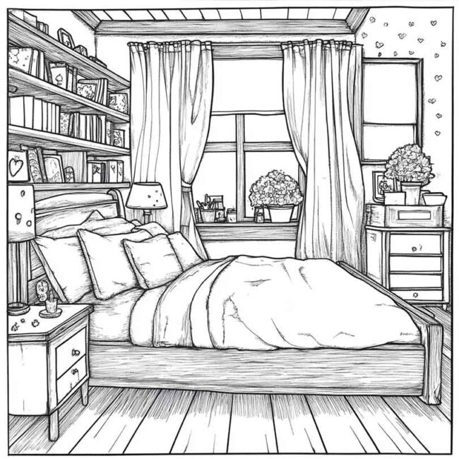 quarto de menina para colorir 18