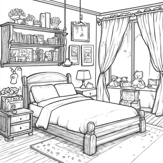 quarto de menina para colorir 24