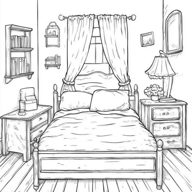 quarto de menina para colorir 34