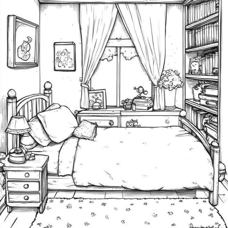 Desenhos GRÁTIS de Quarto de Menina para Imprimir e Colorir/Pintar