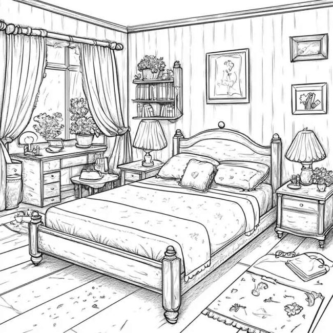 quarto de menina para colorir 21