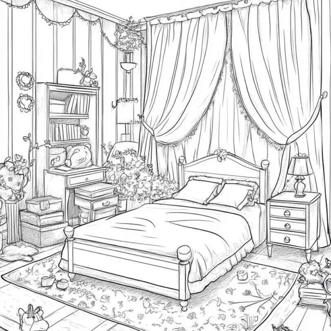 quarto de menina para colorir 1