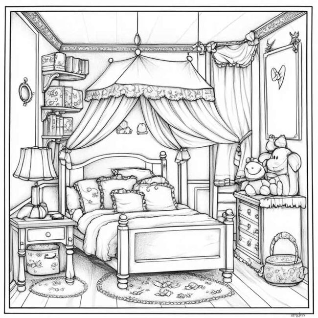 quarto de menina para colorir 10