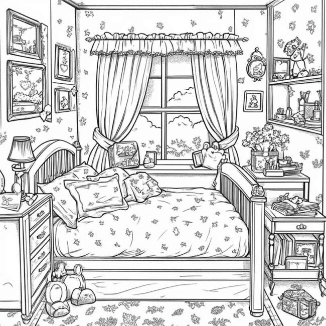 quarto de menina para colorir 14