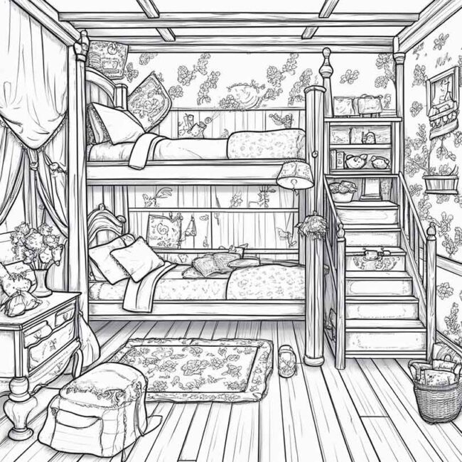 quarto de menina para colorir 4